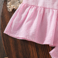 Girls Pink Striped Sleeveless Peplum Top With Shorts Sets 2 pc. Sets