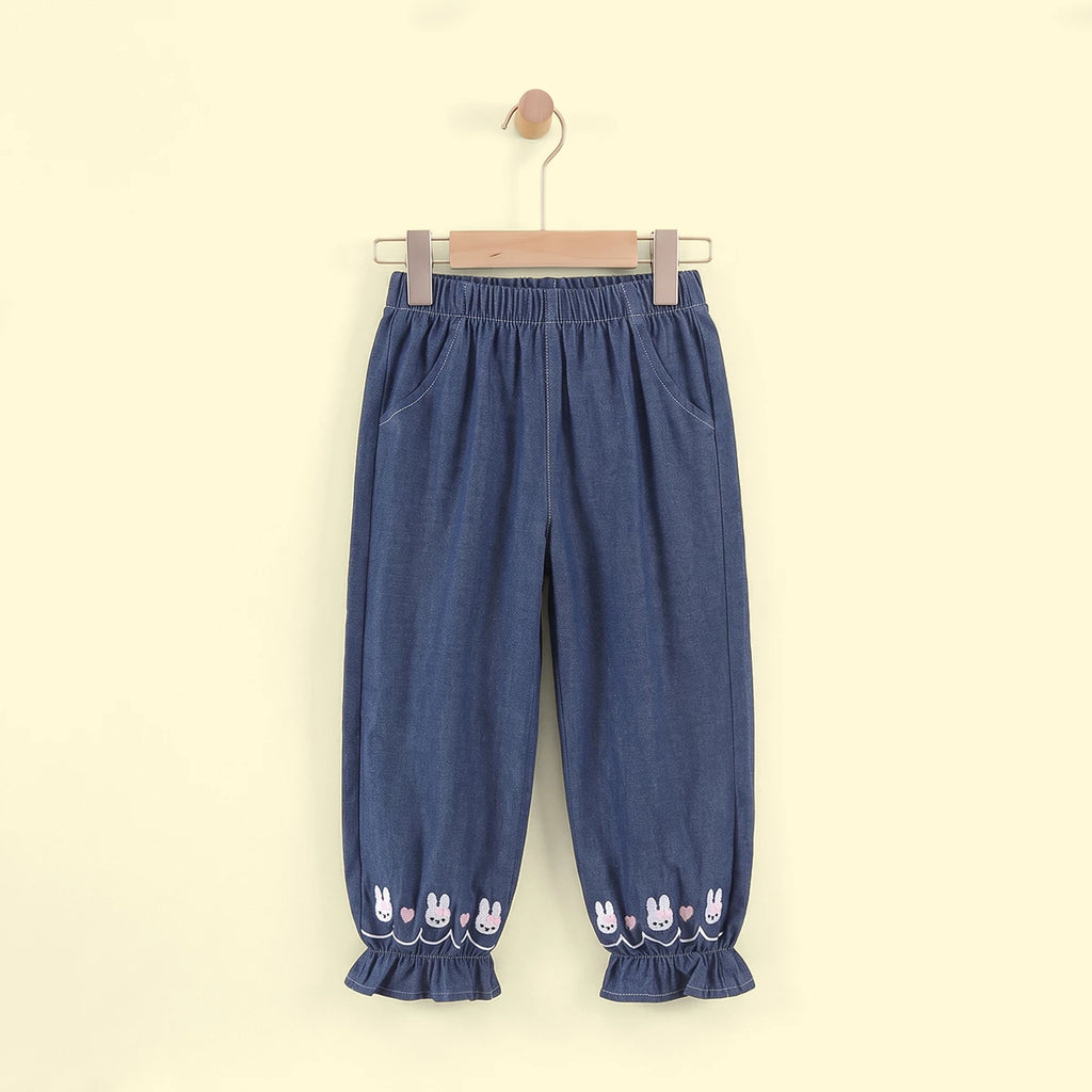 Girls Blue Embroidered Denim Pants Pants Blue 1-2 Y