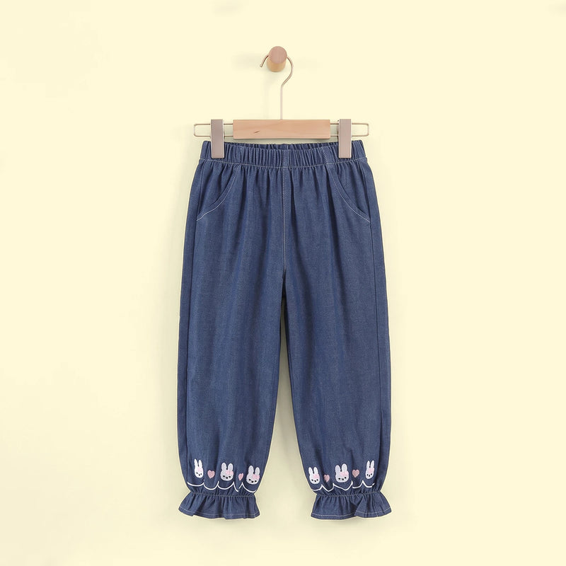 Girls Blue Embroidered Denim Pants Pants Blue 1-2 Y