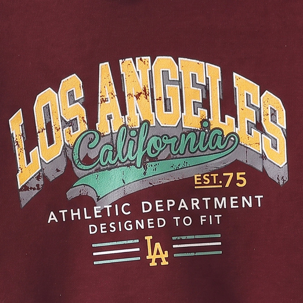 Boys Maroon Typographic Hooded Sweatshirt & Pants Sets Sets