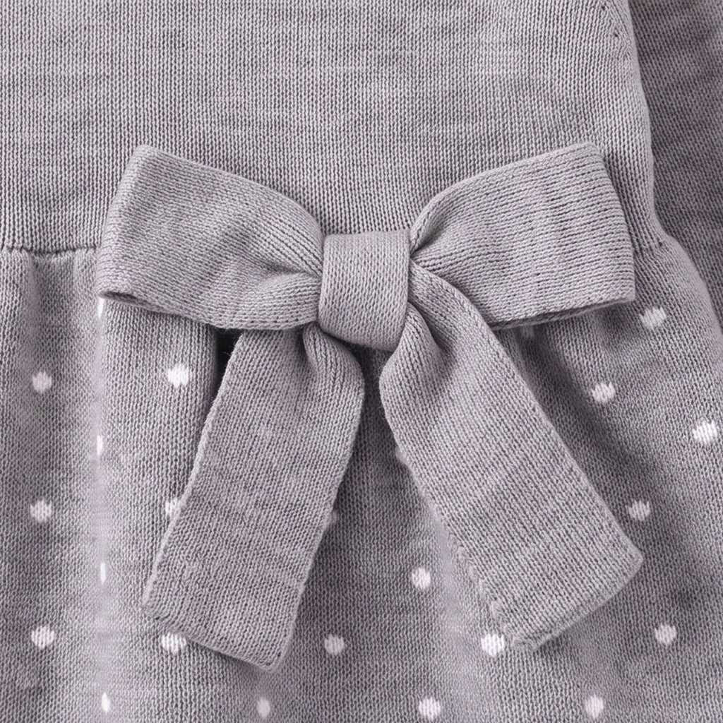 Girls Grey Polka Dot Print Knitted Fit & Flare Dress Casual Dresses