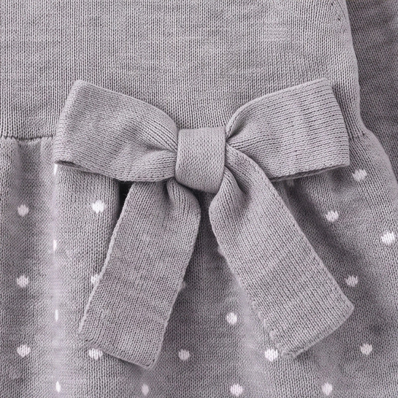 Girls Grey Polka Dot Print Knitted Fit & Flare Dress Casual Dresses
