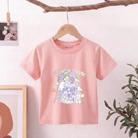 Girls Pink Short Sleeve Floral Print T-Shirt Tshirts Pink 1-2 Y