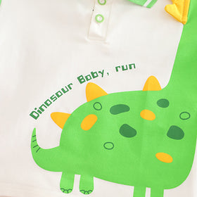 Boys Green Dinosaur Printed Polo T-Shirt With Denim Shorts Set 2 pc. Sets