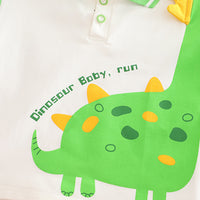 Boys Green Dinosaur Printed Polo T-Shirt With Denim Shorts Set 2 pc. Sets