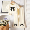 Girls Off White Bow Applique Short Sleeve T-Shirt With Flared Pants Sets 2 pc. Sets Off White 2-3 Y