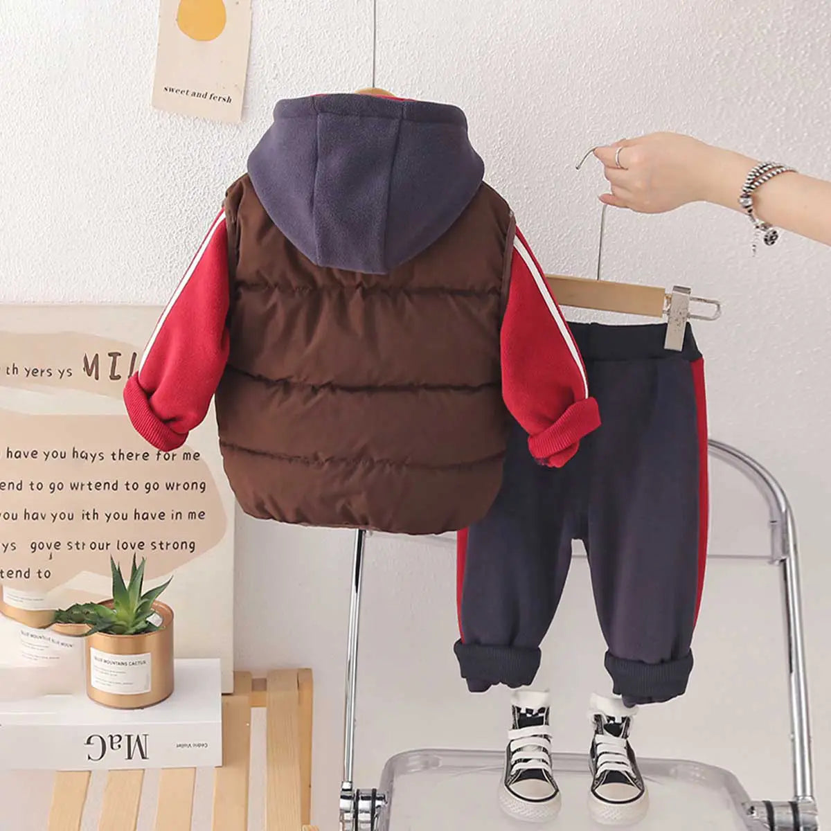 Boys Navy Blue Hooded Zipper Jacket With Puffer Vest & Jogger Sets Sets