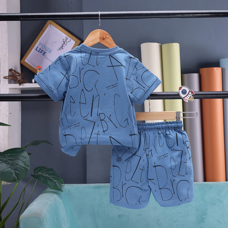 Boys Blue Astronaut Graphic Short Sleeve T-shirt With Drawstring Shorts And Bag Sets Sets