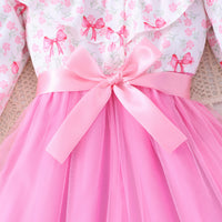 Girls Pink Bow Printed Fit & Flare Winter Casual Dress Casual Dresses