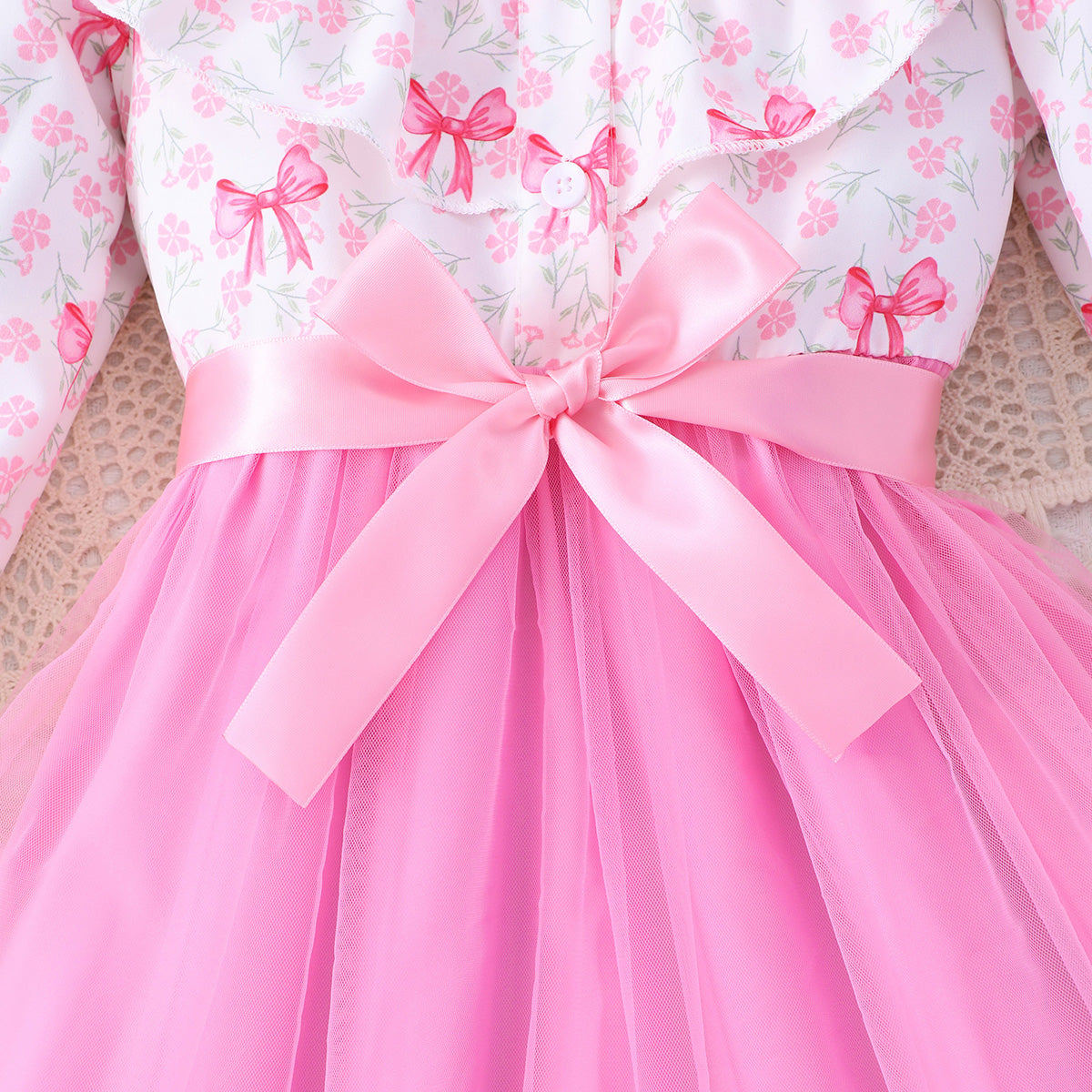Girls Pink Bow Printed Fit & Flare Winter Casual Dress Casual Dresses