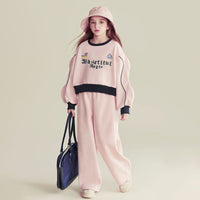 Girls Pink Typographic Printed Extended Sleeve Sweatshirt With Pants Sets 2 pc. Sets