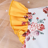 Girls Yellow Floral Print Round Neck Tiered Dress Casual Dresses