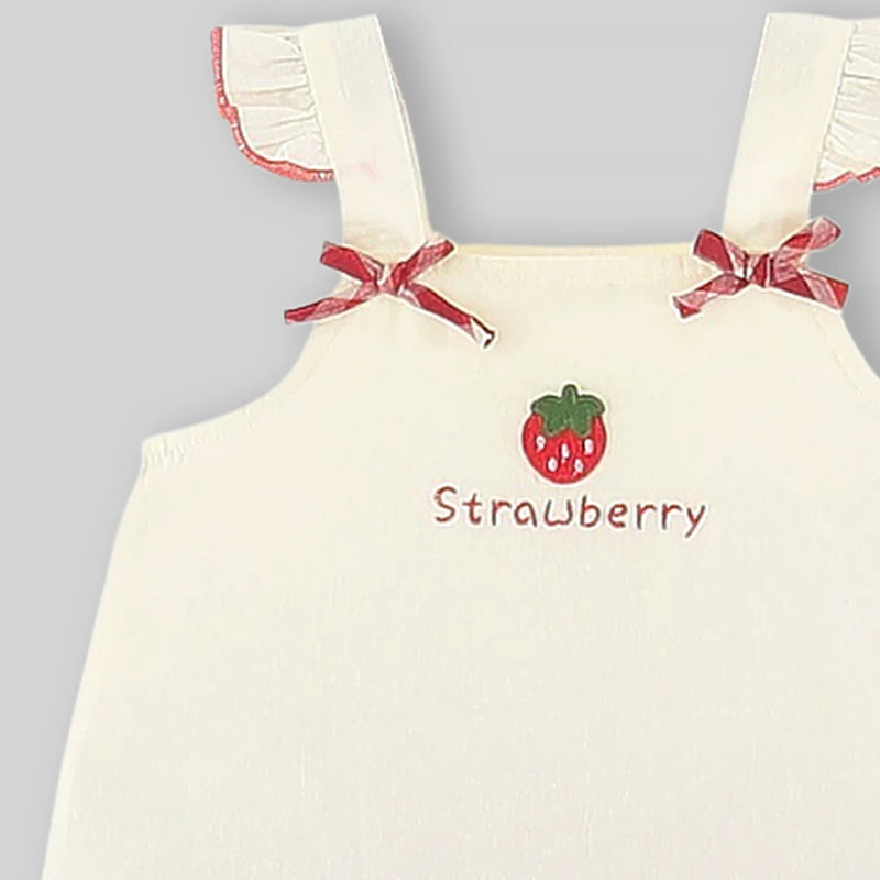 Girls Off White Strawberry Embroidered Sleeveless A-line Dress Casual Dresses