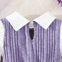 Girls Purple Self-Design Striped Long Sleeves Fit & Flare Dress With Bow Casual Dresses