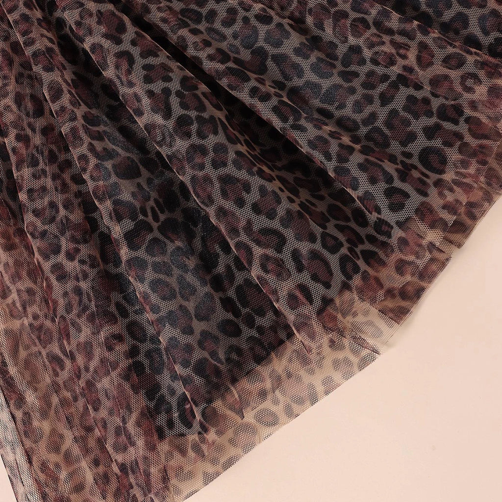 Girls Black Leopard Print Short Sleeve Fit & Flare Dress Casual Dresses