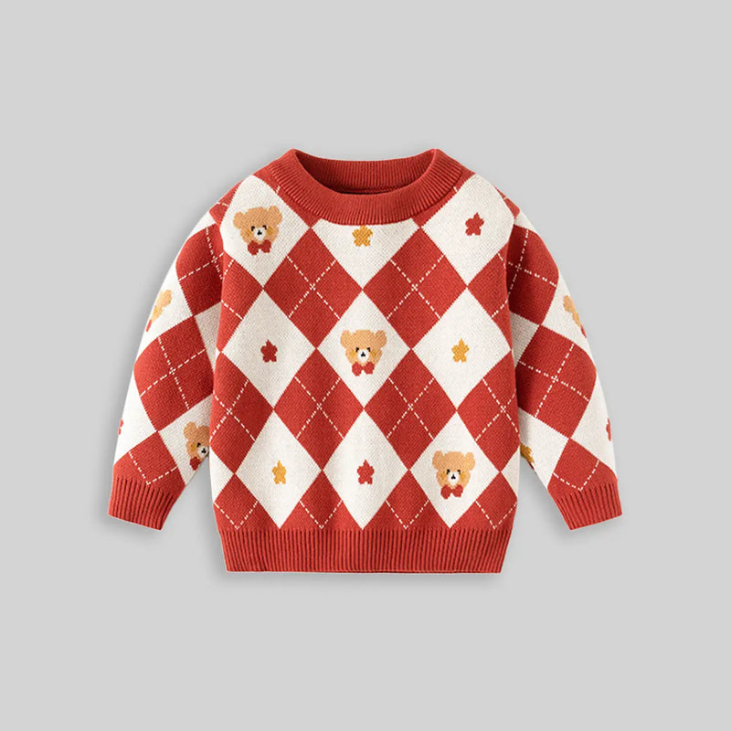 Boys Red Self-Design Triangle Patterns Knitted Sweater Sweaters & Cardigans