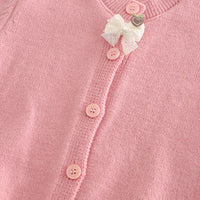 Girls Pink Solid Cardigan With Floral Printed Top Sweaters & Cardigans