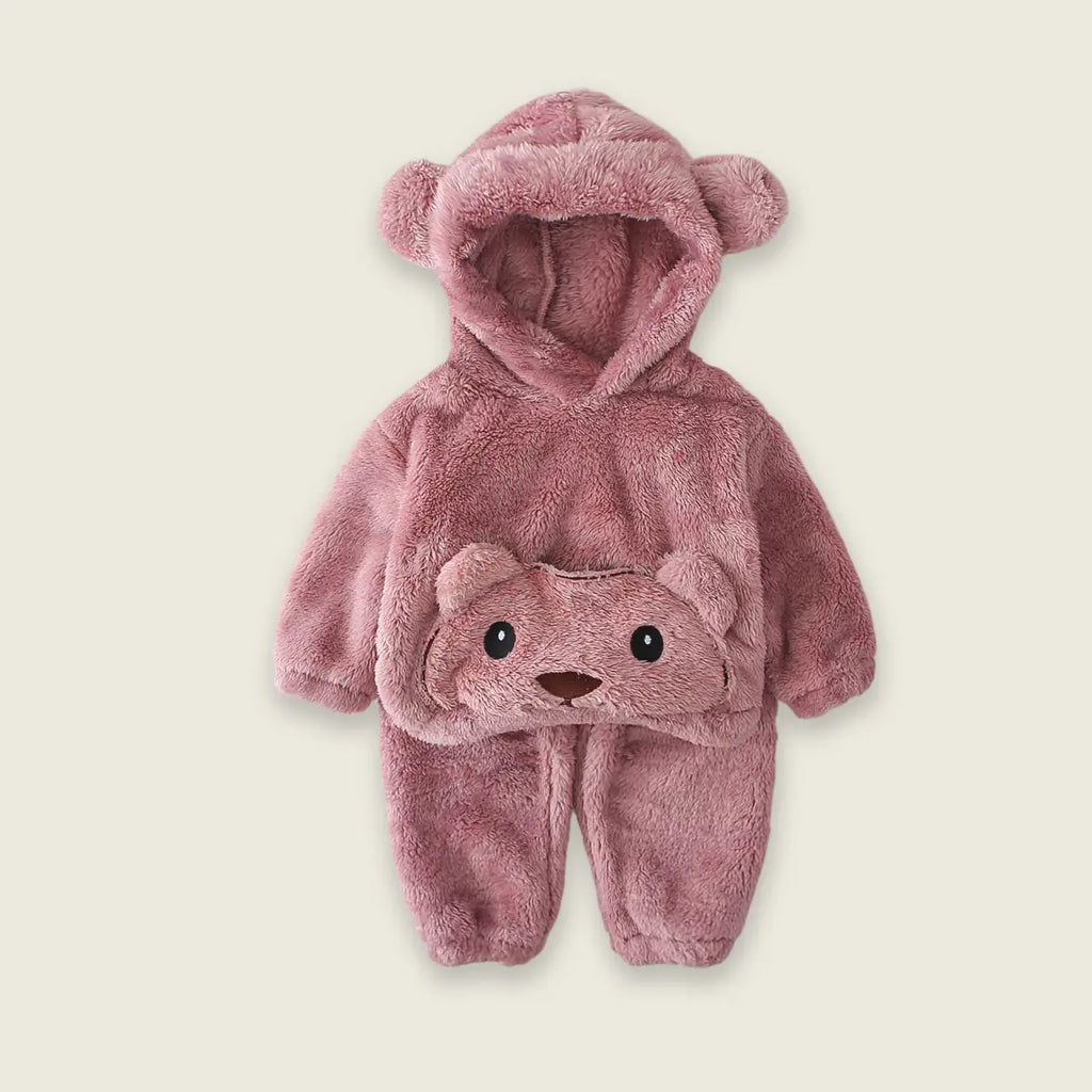 Boys Plush Pink Fleece Bear Themed Hoodie With Jogger Sets Sets