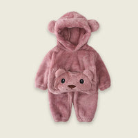 Boys Plush Pink Fleece Bear Themed Hoodie With Jogger Sets Sets