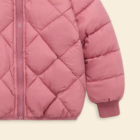 Boys Pink Hooded Zip-up Puffer Jacket With Long Sleeves Coats & Jackets
