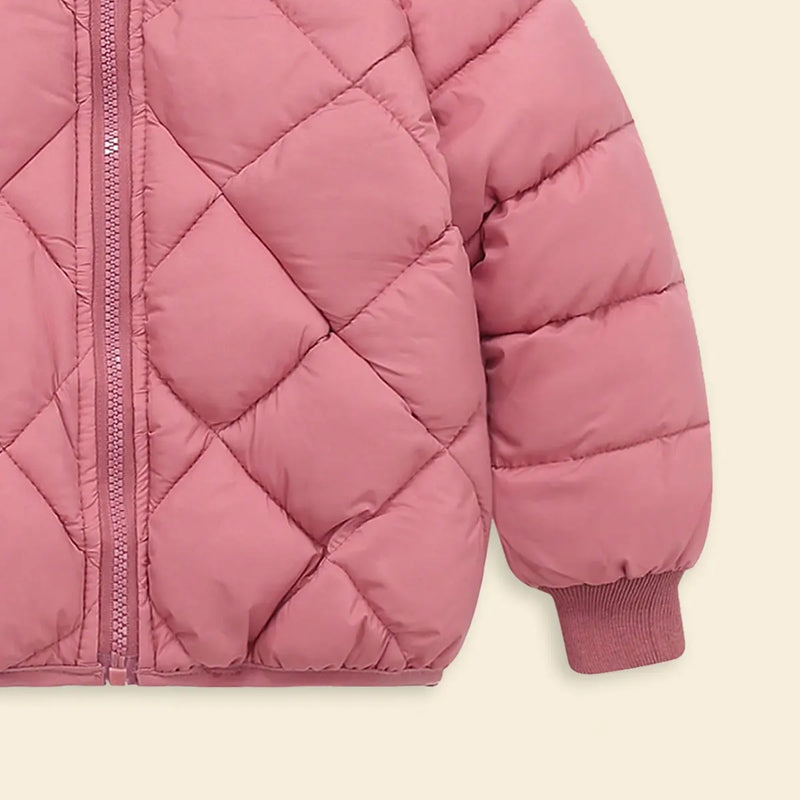Boys Pink Hooded Zip-up Puffer Jacket With Long Sleeves Coats & Jackets