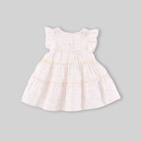Girls Light Pink Checked Tiered Dress With Bow Details Casual Dresses