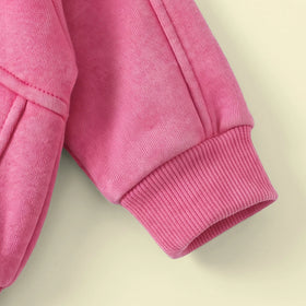 Girls Pink Fleece Butterfly Applique Jacket & Pants Co-ord Sets Sets