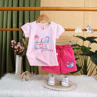 Girls Pink Mermaid Print Short Sleeves Top With Drawcord Shorts Sets Sets Lilac 6-12 M