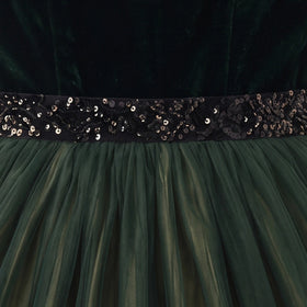 Girls Dark Green 3D Floral Detail Sleeveless Party Gown Party Dresses