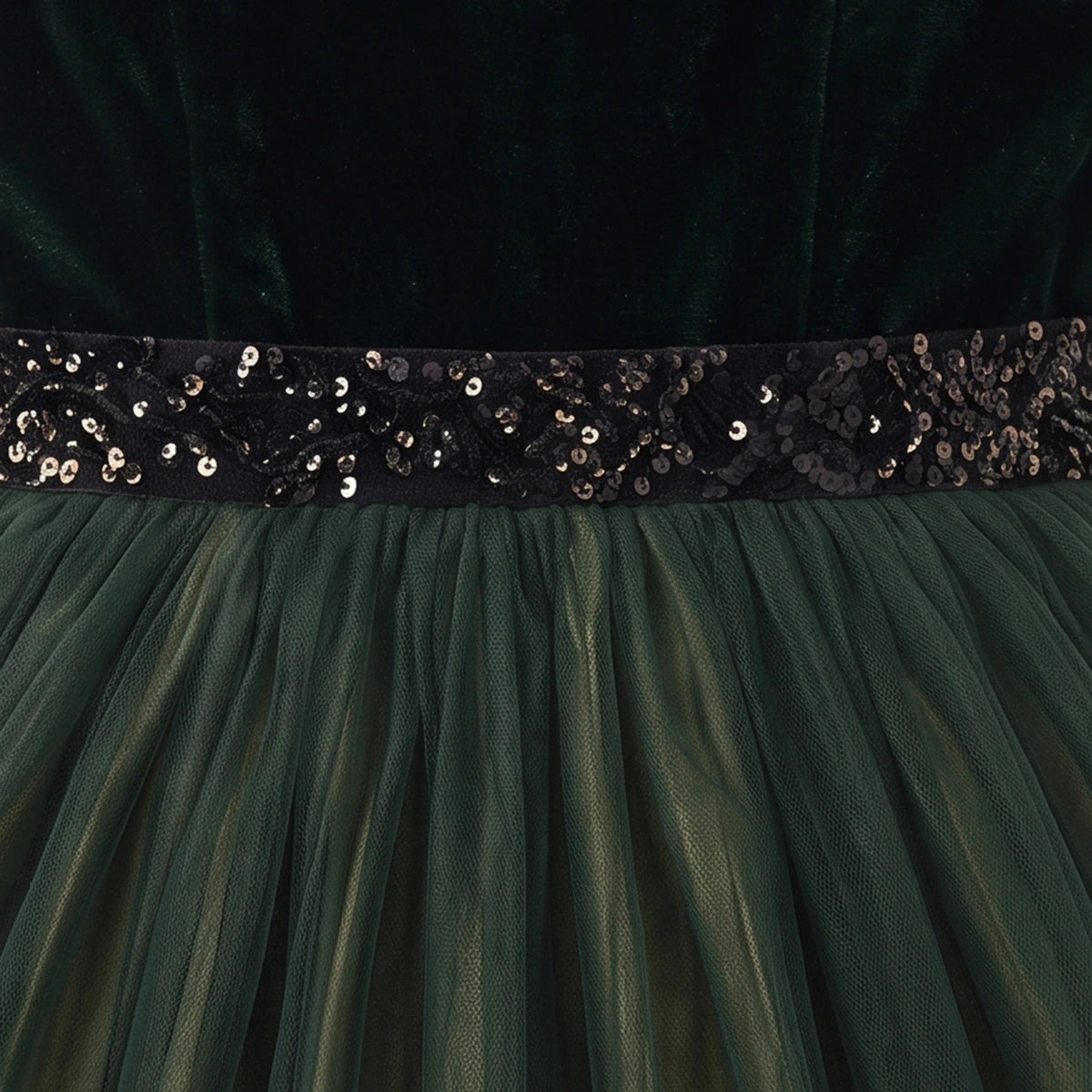 Girls Dark Green 3D Floral Detail Sleeveless Party Gown Party Dresses