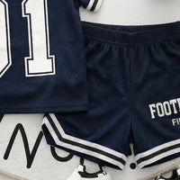 Boys Navy Blue Short Sleeve Alphanumeric Print T-Shirt With Shorts Sets 2 pc. Sets