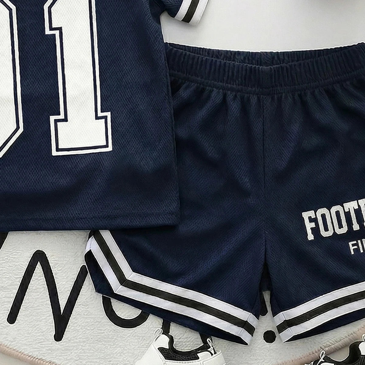 Boys Navy Blue Short Sleeve Alphanumeric Print T-Shirt With Shorts Sets 2 pc. Sets