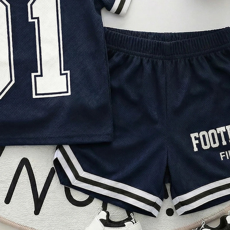 Boys Navy Blue Short Sleeve Alphanumeric Print T-Shirt With Shorts Sets 2 pc. Sets