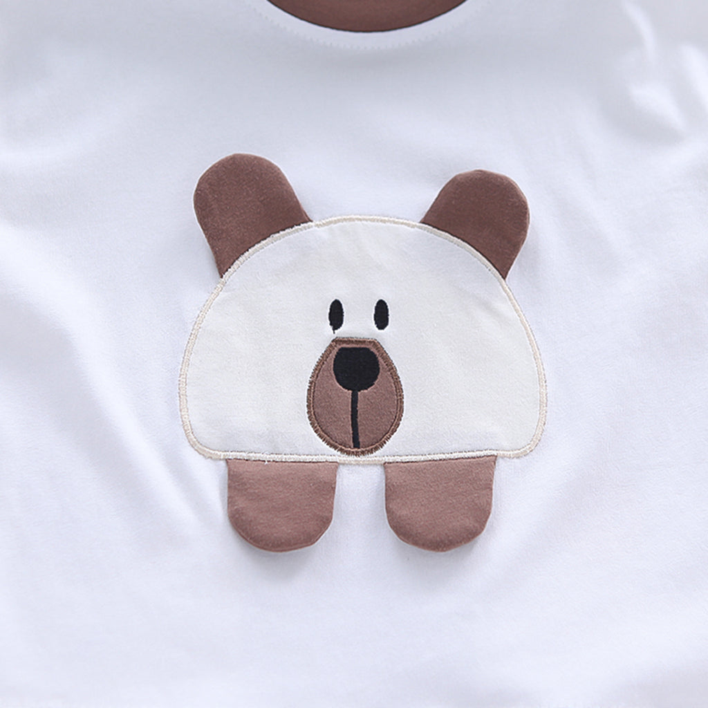 Boys Brown Teddy Patch Short Sleeves T-Shirt With Denim Shorts set 2 pc. Sets