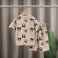 Boys Beige Short Sleeve Bear Print T-Shirt With Shorts Sets 2 pc. Sets
