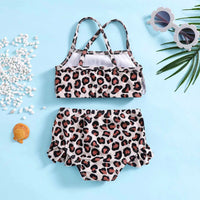 Girls Apricot Leopard Print Top With Briefs Swimwear Sets Sets