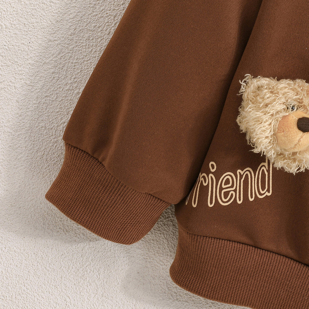 Girls Brown Friend Printed Front Zipper Hooded Winter Jacket Coats & Jackets