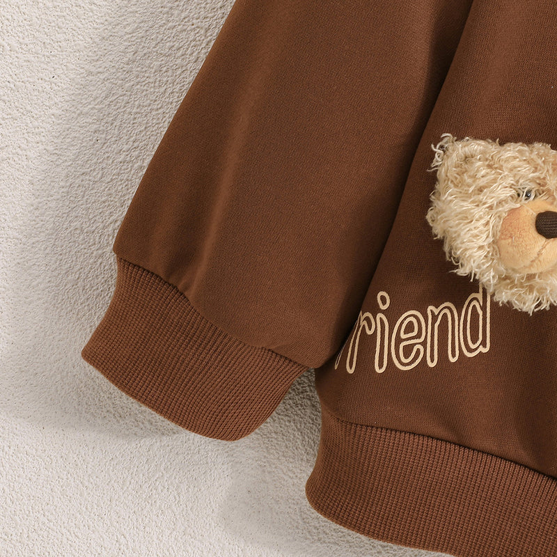 Girls Brown Friend Printed Front Zipper Hooded Winter Jacket Coats & Jackets