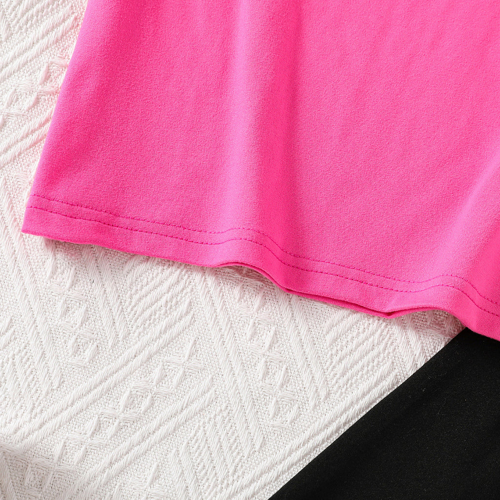 Girls Fuchsia Short Sleeves Tee with Shorts Set Sets
