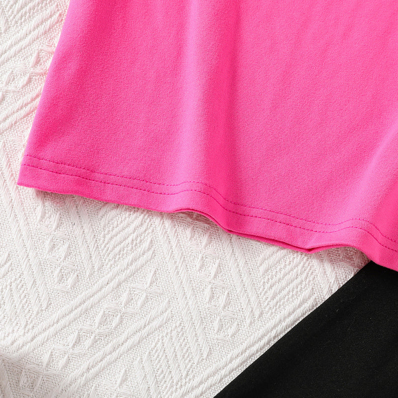 Girls Fuchsia Short Sleeves Tee with Shorts Set Sets