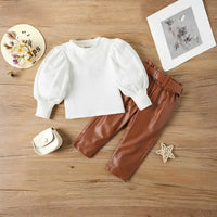 Girls Long Sleeve Top With PU Leather Pants Set 2 pc. Sets   