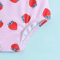 Girls Pink Strawberry Print Swimwear Bodysuit Beachwear