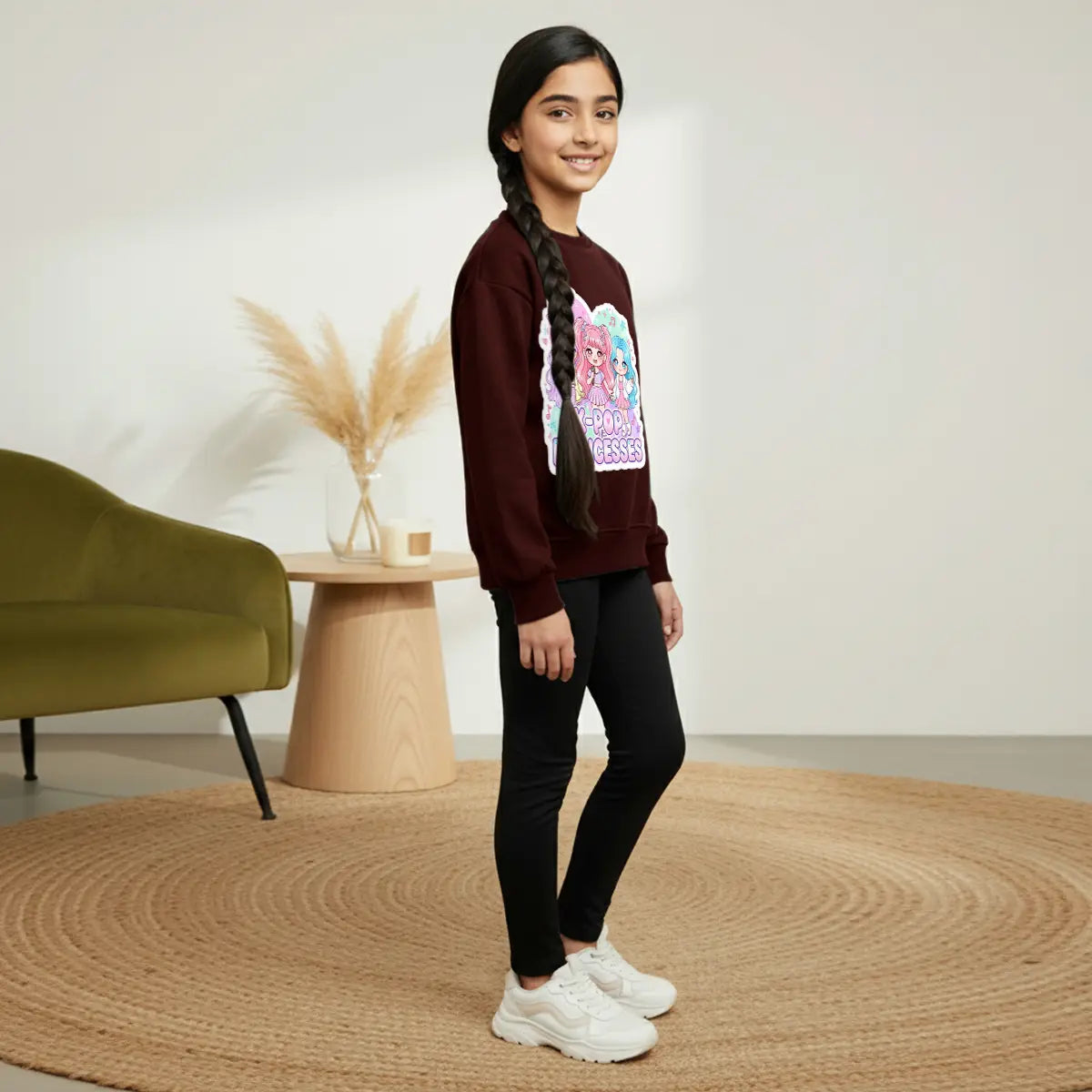 Girls Maroon K-Pop Princesses Graphics Sweatshirt Sweatshirts & Hoodies