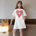 Girls White Heart Print Short Sleeves Top With Shorts Set Sets White 5-6 Y
