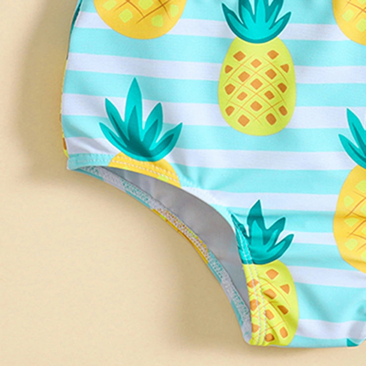 Girls Sky Blue Pineapples Printed Top With Briefs Two-Piece Swimwear Sets Sets
