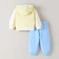 Boys Lime Yellow Applique Hooded Zipper Jacket With Joggers Set Sets