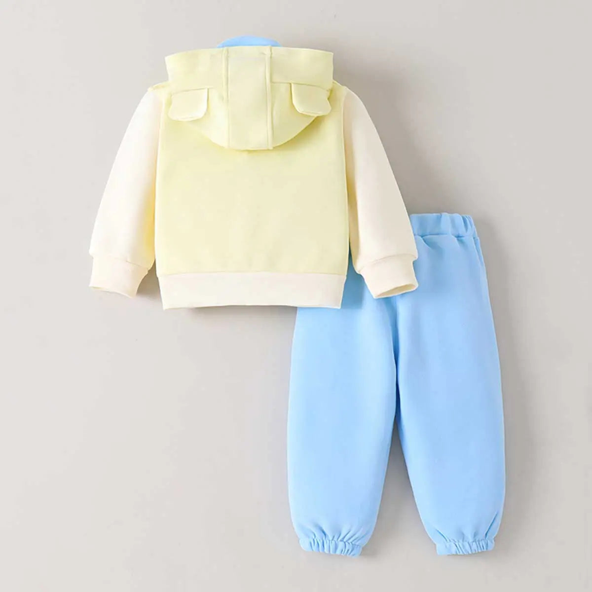 Boys Lime Yellow Applique Hooded Zipper Jacket With Joggers Set Sets