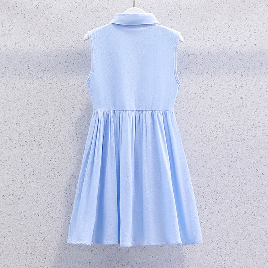 Girls Sleeveless Shirt Collar Fit & Flare Dress Casual Dresses   