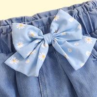 Girls Blue Floral Embroidered Relaxed Fit Denim Pants Pants