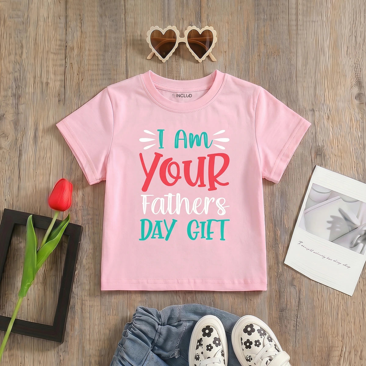 Girls Pink Typographic Print Round Neck T-Shirt Tshirts Pink 1-2 Y